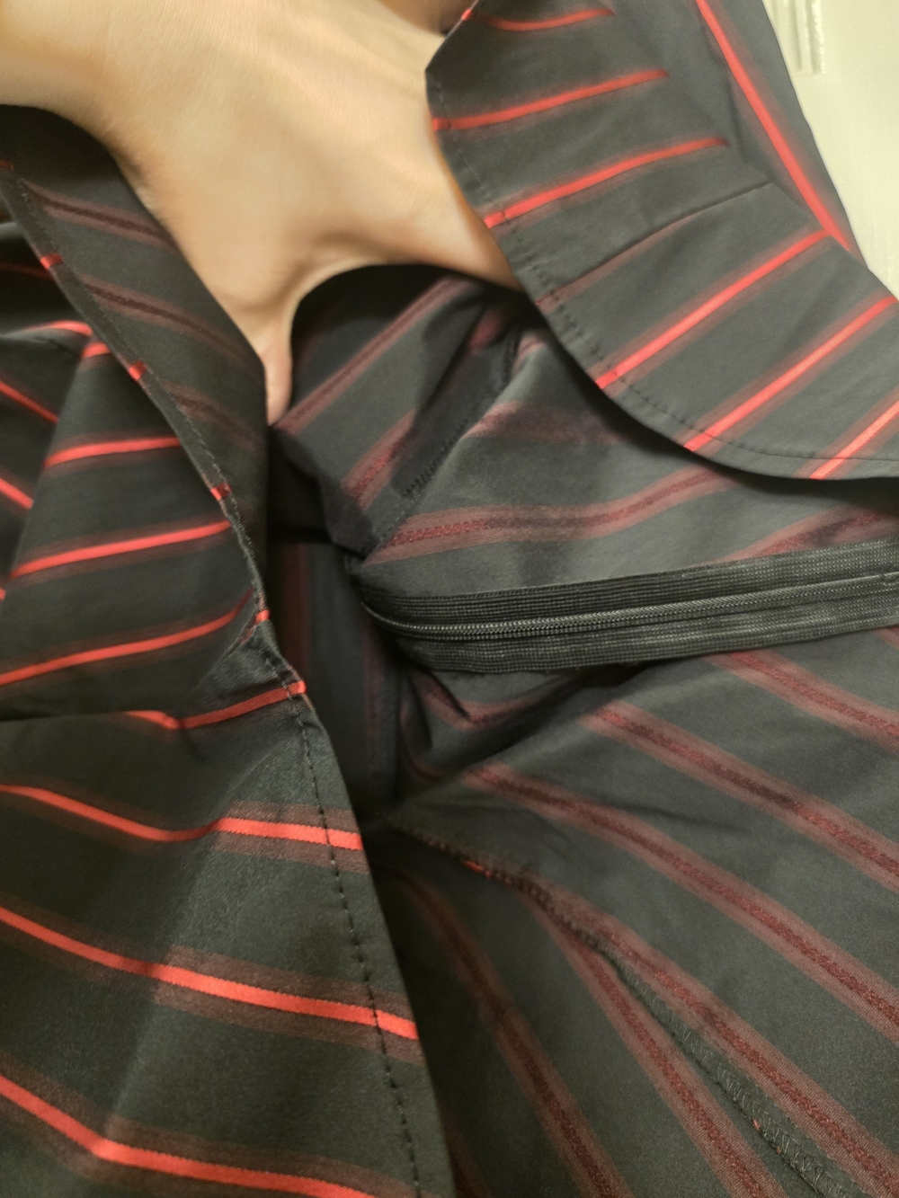 Express Design Studio Y2K Mall Goth Black Red Pinstripe Ruffle Blouse M - Picture 7 of 8